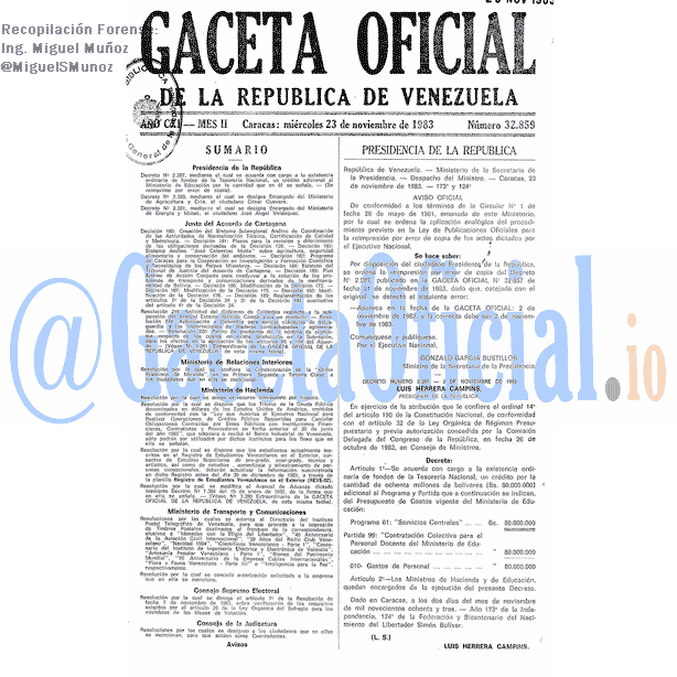 Gaceta Oficial 32859 del 23 Noviembre 1983