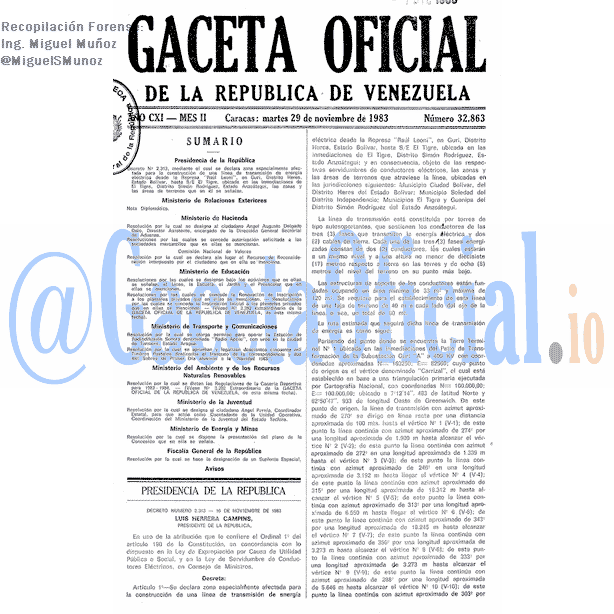 Gaceta Oficial 32863 del 29 Noviembre 1983