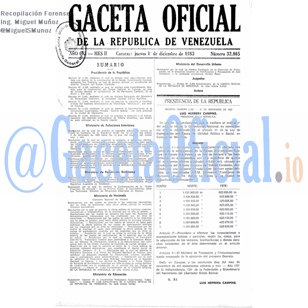 Gaceta Oficial 32865 del 1 Diciembre 1983