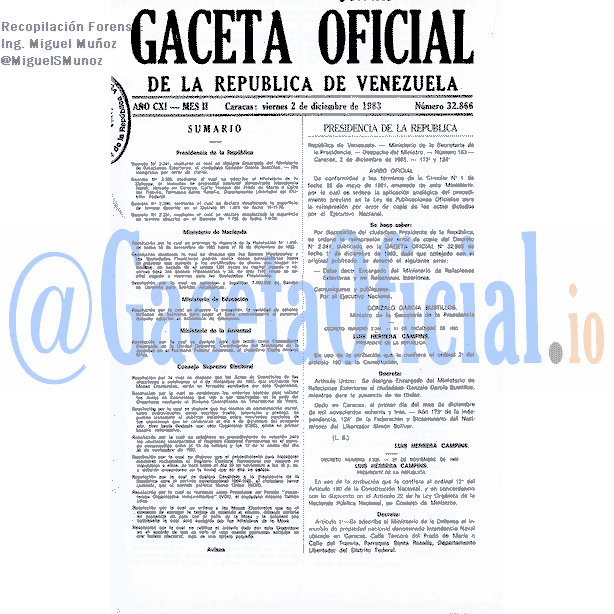 Gaceta Oficial 32866 del 2 Diciembre 1983