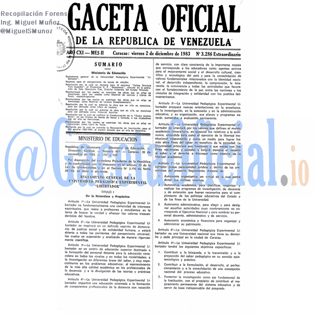 Gaceta Oficial 3286 del 2 Diciembre 1983