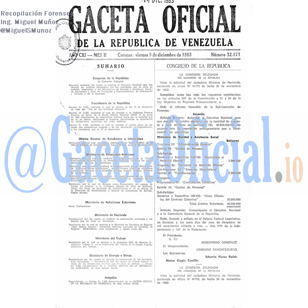 Gaceta Oficial 32871 del 9 Diciembre 1983