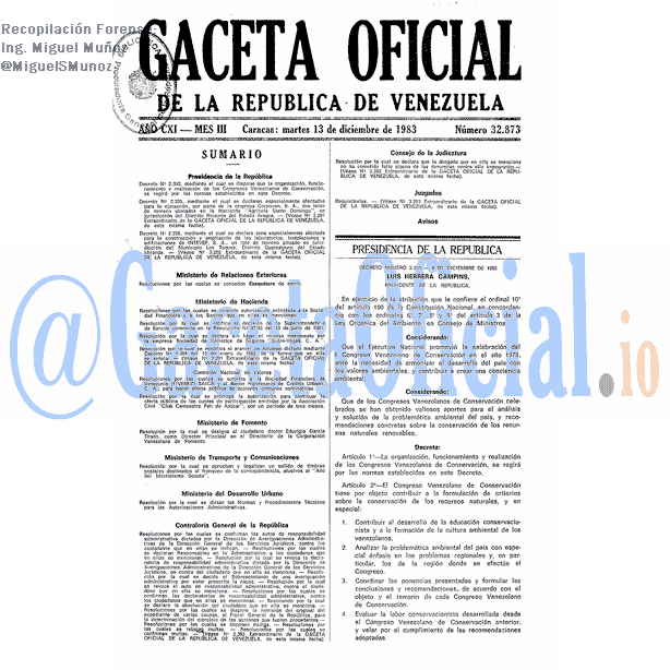 Gaceta Oficial 32873 del 13 Diciembre 1983