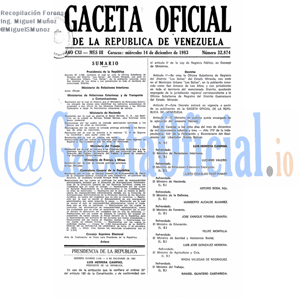 Gaceta Oficial 32874 del 14 Diciembre 1983