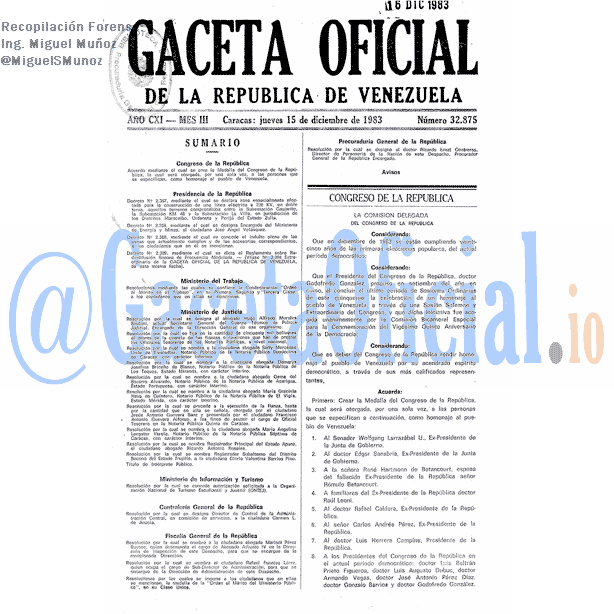 Gaceta Oficial 32875 del 15 Diciembre 1983
