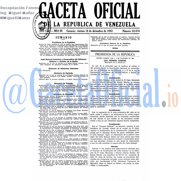 Banda Marcial Caracas, Gaceta 32876, Gaceta Oficial 32876 del 16 Diciembre 1983