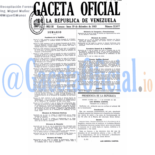 Gaceta Oficial 32877 del 19 Diciembre 1983