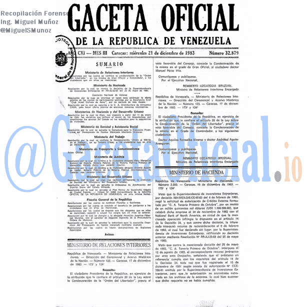 Gaceta Oficial 32879 del 21 Diciembre 1983