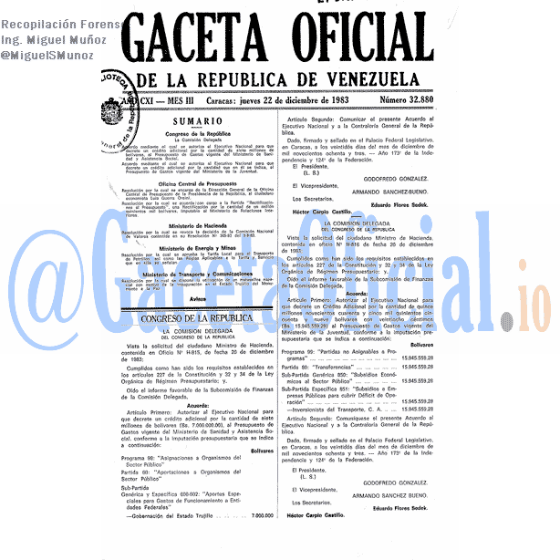 Gaceta Oficial 32880 del 22 Diciembre 1983
