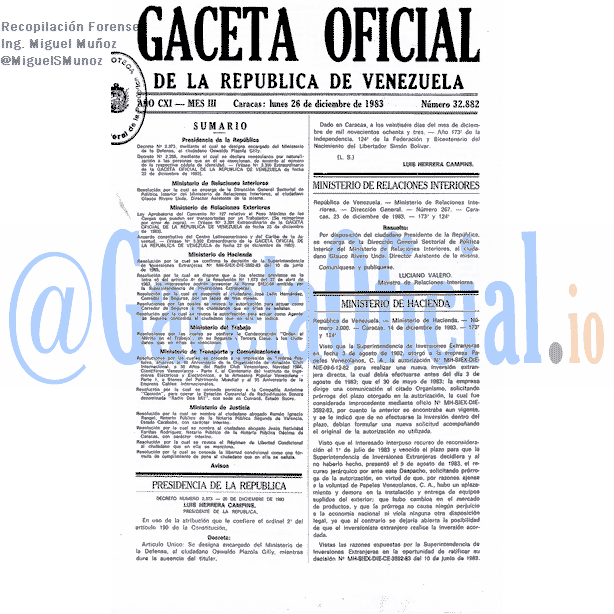 Gaceta Oficial 32882 del 26 Diciembre 1983
