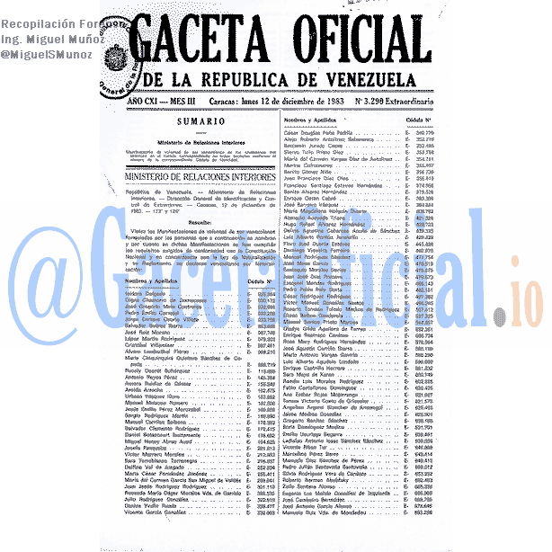 Gaceta Oficial 3290 del 12 Diciembre 1983