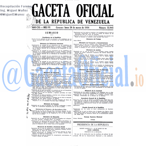 Gaceta Oficial 32945 del 26 Marzo 1984