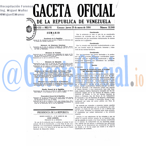 Gaceta Oficial 32948 del 29 Marzo 1984