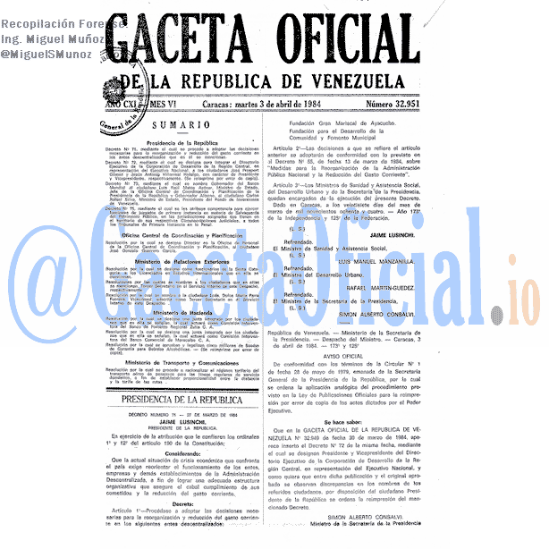 Gaceta Oficial 32951 del 3 Abril 1984