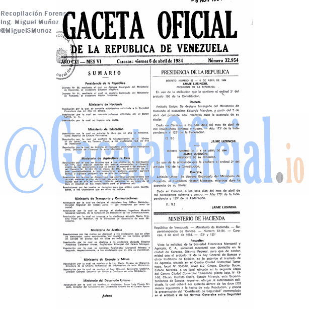 Gaceta Oficial 32954 del 6 Abril 1984