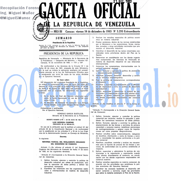 Gaceta Oficial 3295 del 16 Diciembre 1983