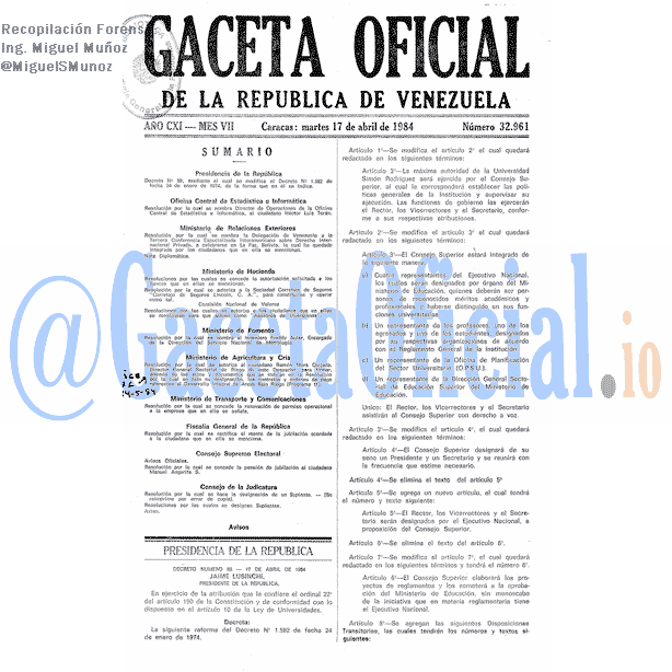 Gaceta Oficial 32961 del 17 Abril 1984