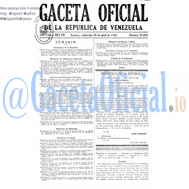 Gaceta Oficial 32964 del 25 Abril 1984