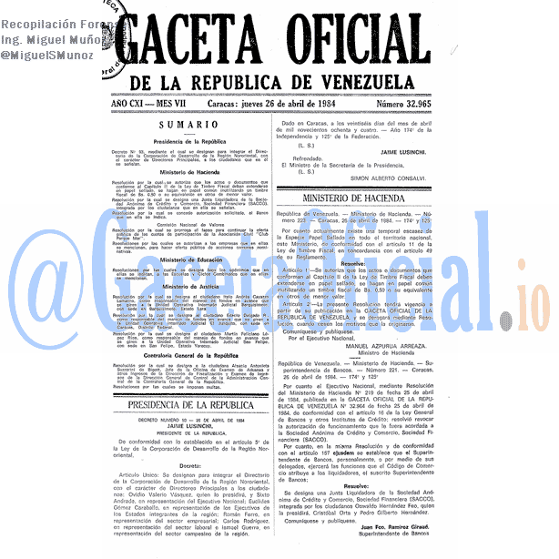 Gaceta Oficial 32965 del 26 Abril 1984