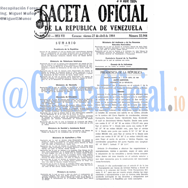 Gaceta Oficial 32966 del 27 Abril 1984