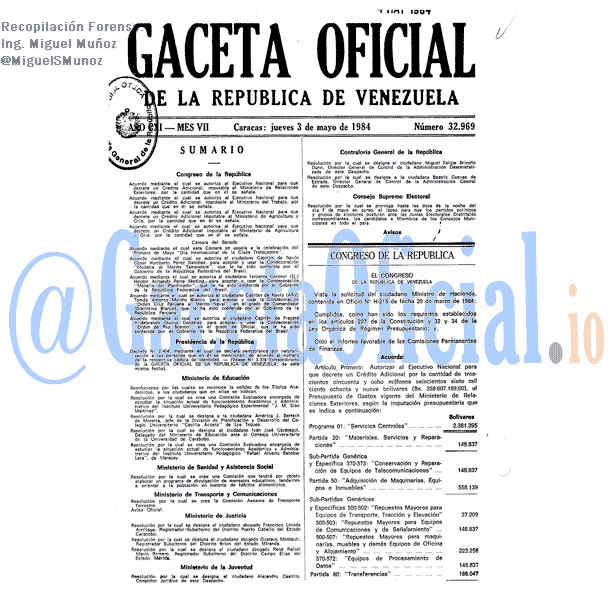 Gaceta Oficial 32969 del 3 Mayo 1984