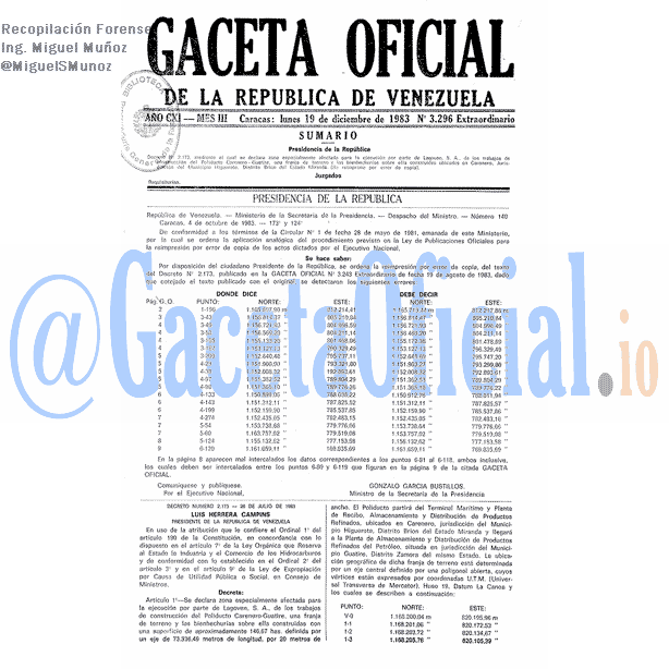 Gaceta Oficial 3296 del 19 Diciembre 1983