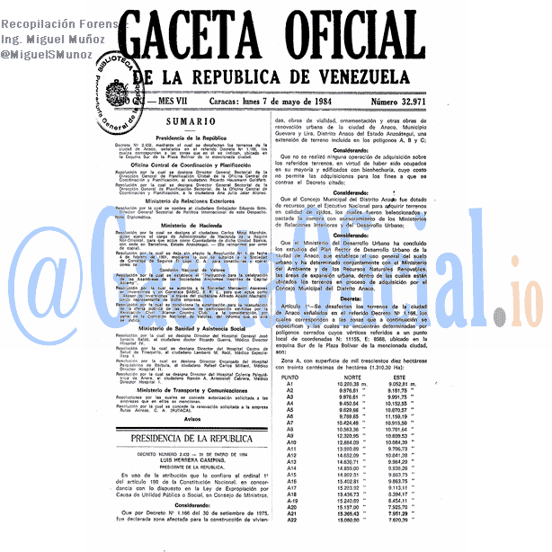 Gaceta Oficial 32971 del 7 Mayo 1984