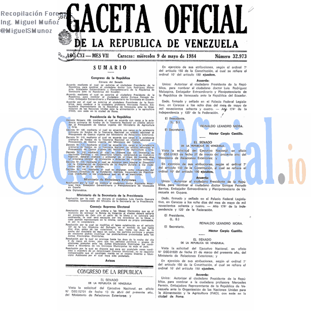 Gaceta Oficial 32973 del 9 Mayo 1984