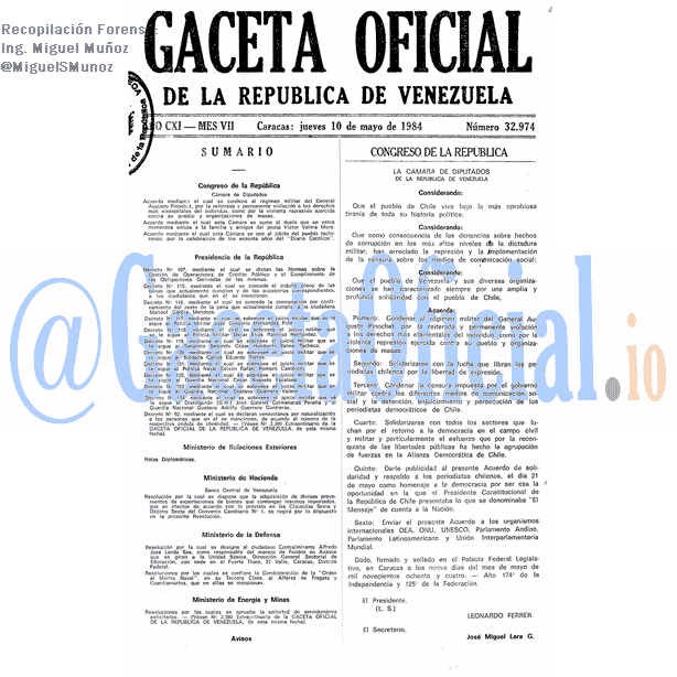 Gaceta Oficial 32974 del 10 Mayo 1984
