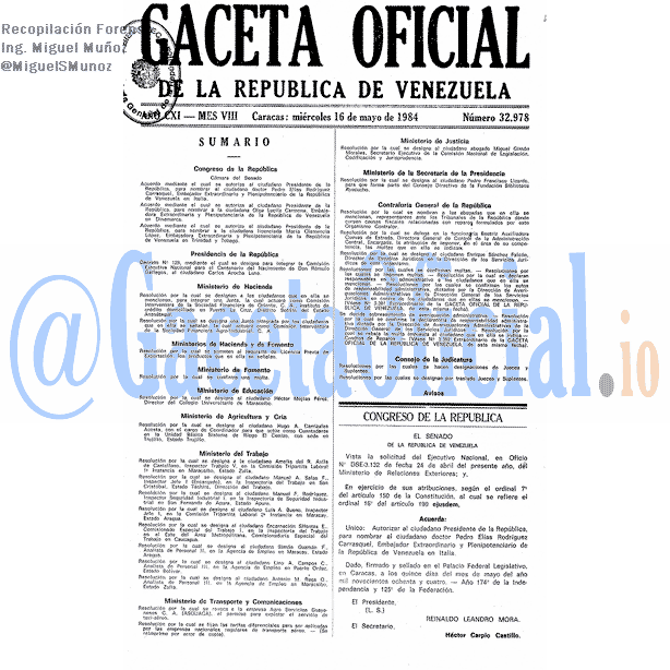 Gaceta Oficial 32978 del 16 Mayo 1984