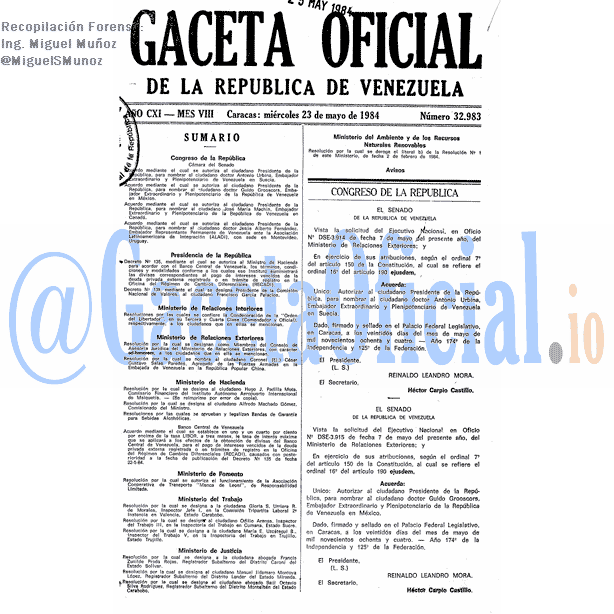 Gaceta Oficial 32983 del 23 Mayo 1984