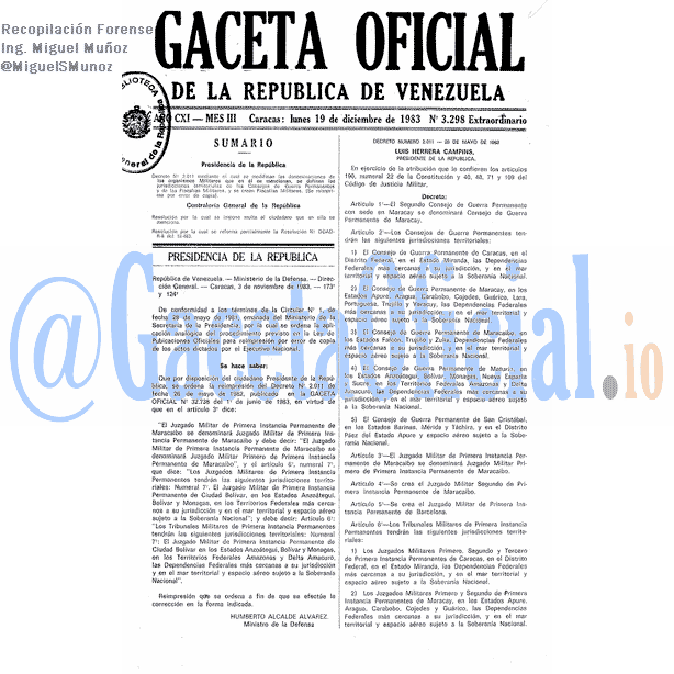 Gaceta Oficial 3298 del 19 Diciembre 1983