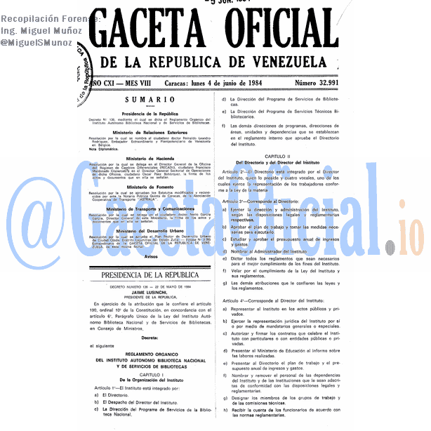 Gaceta Oficial 32991 del 4 Junio 1984