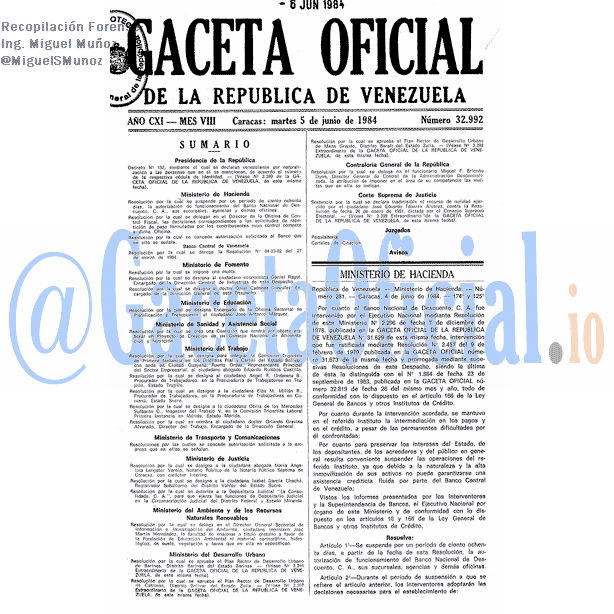 Gaceta Oficial 32992 del 5 Junio 1984
