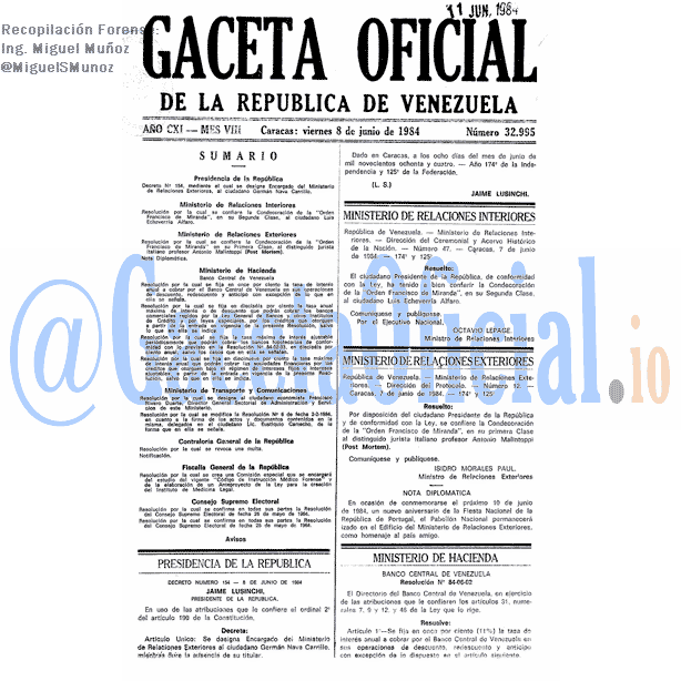 Gaceta Oficial 32995 del 8 Junio 1984