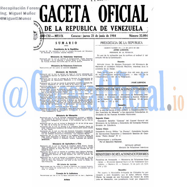 Gaceta Oficial 33004 del 21 Junio 1984