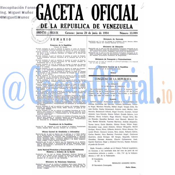 Gaceta Oficial 33009 del 28 Junio 1984