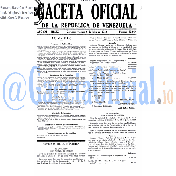 Gaceta Oficial 33014 del 6 Julio 1984