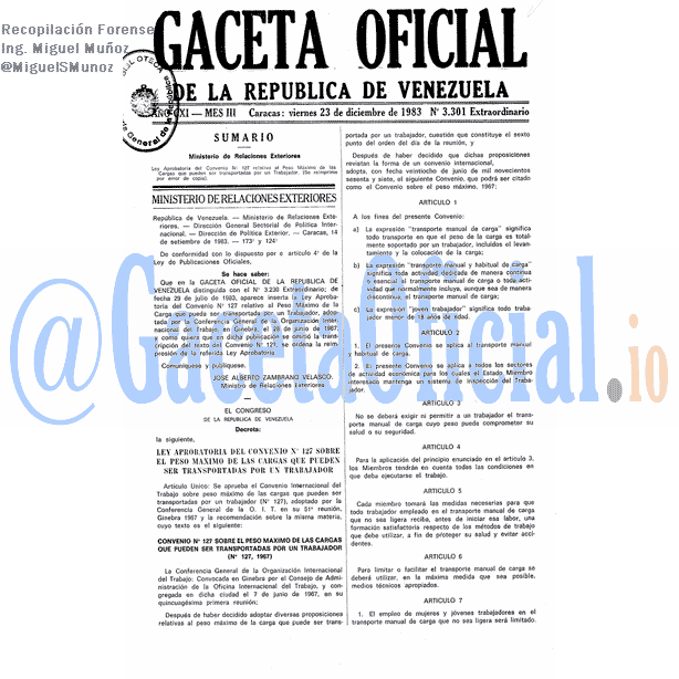 Gaceta Oficial 3301 del 23 Diciembre 1983