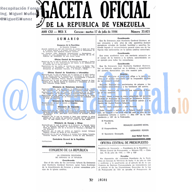 Gaceta Oficial 33021 del 17 Julio 1984