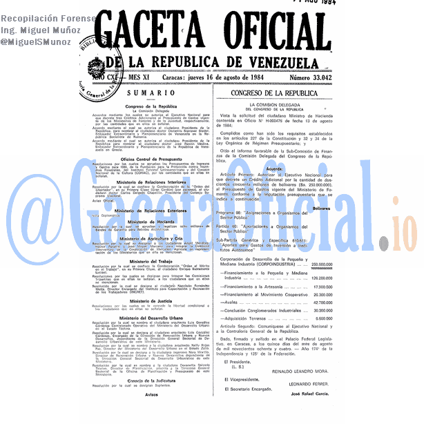 Gaceta Oficial 33042 del 16 Agosto 1984