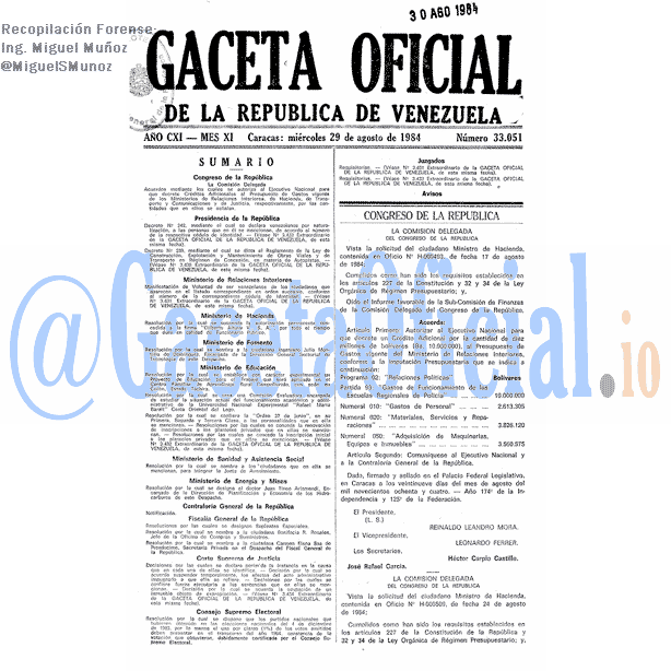 Gaceta Oficial 33051 del 29 Agosto 1984