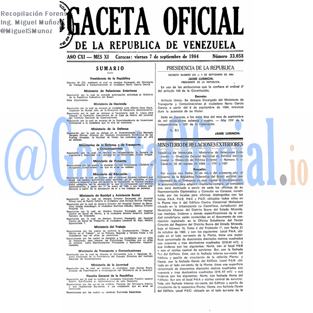 Gaceta Oficial 33058 del 7 Septiembre 1984