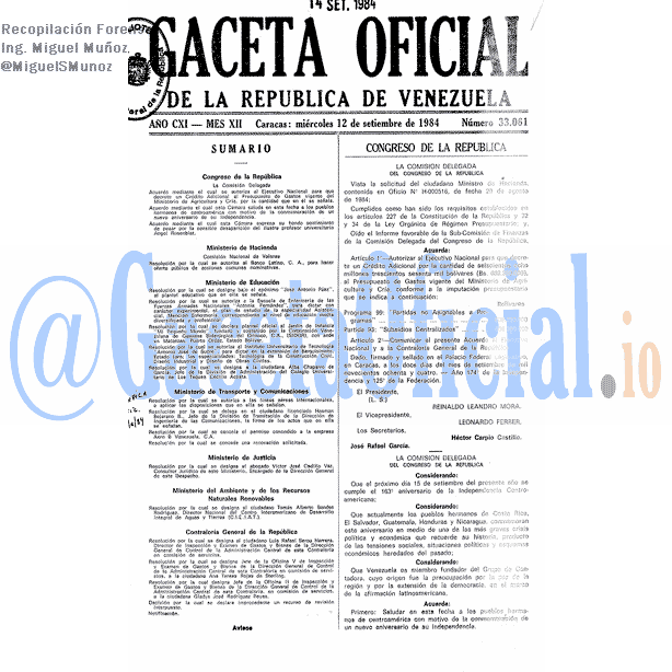 Gaceta Oficial 33061 del 12 Septiembre 1984