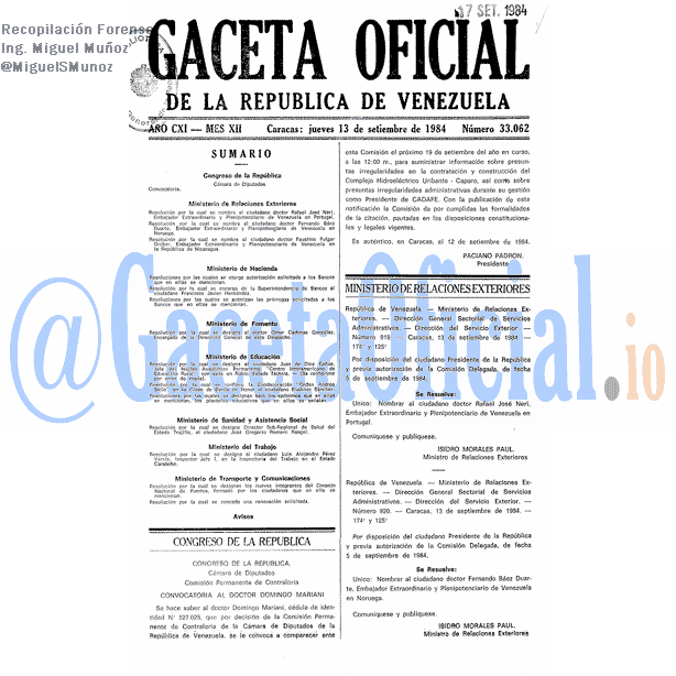 Gaceta Oficial 33062 del 13 Septiembre 1984