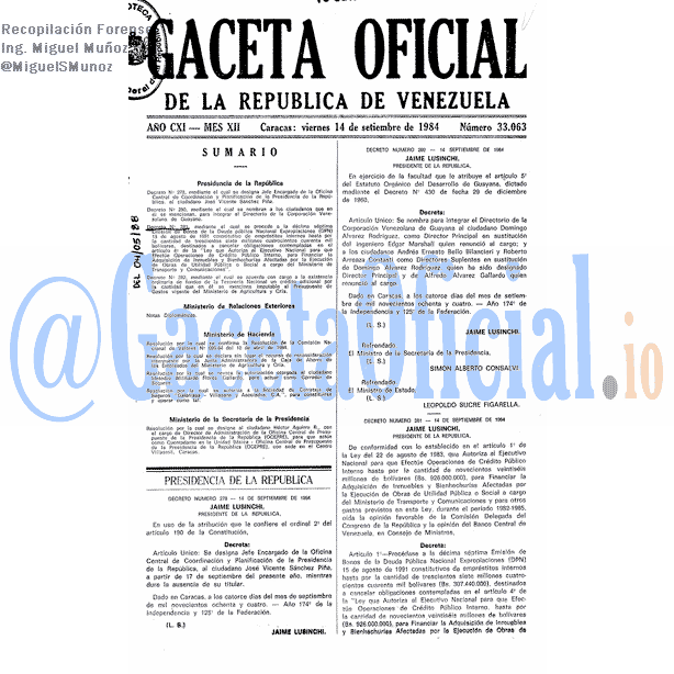 Gaceta Oficial 33063 del 14 Septiembre 1984