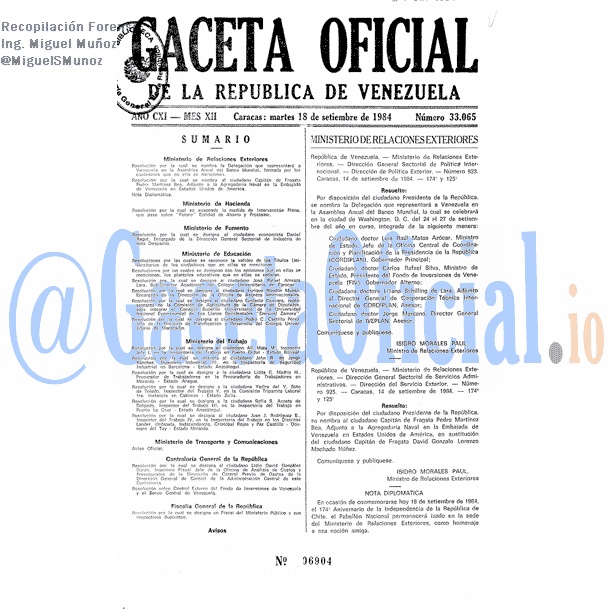 Gaceta Oficial 33065 del 18 Septiembre 1984