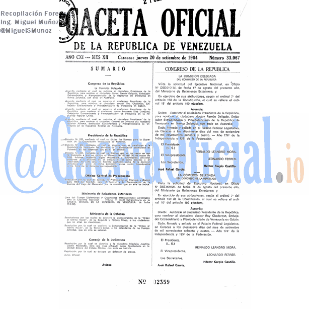 Gaceta Oficial 33067 del 20 Septiembre 1984