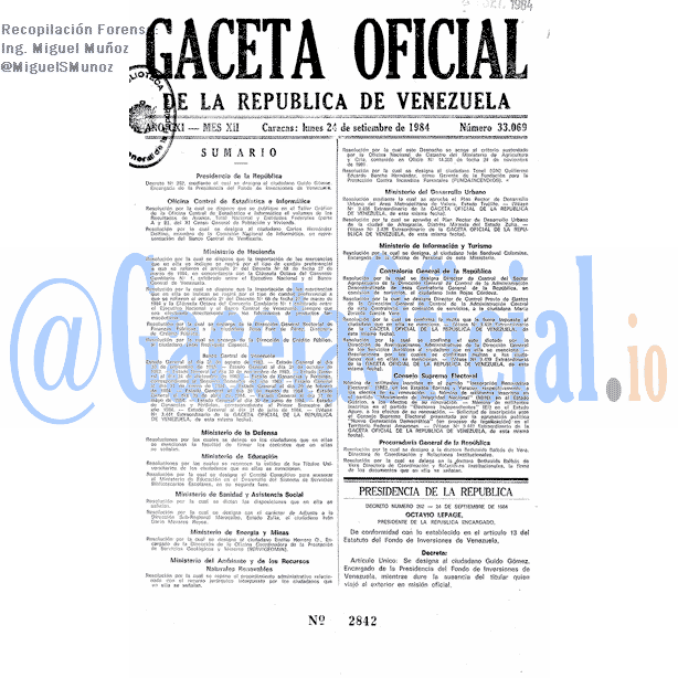 Gaceta Oficial 33069 del 24 Septiembre 1984
