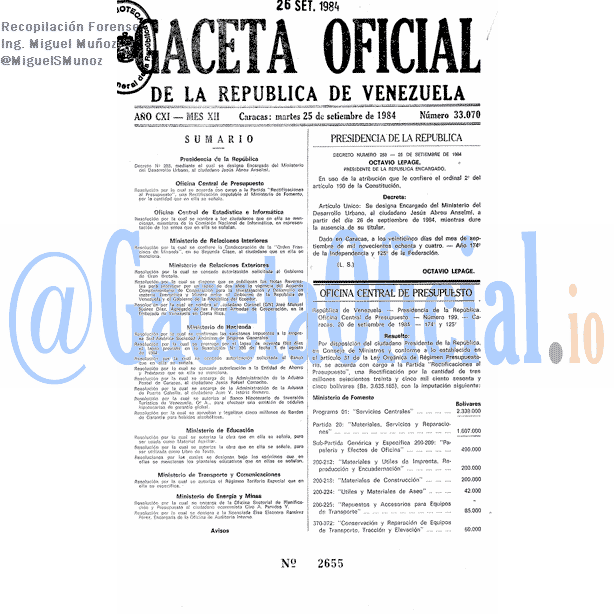 Gaceta Oficial 33070 del 25 Septiembre 1984